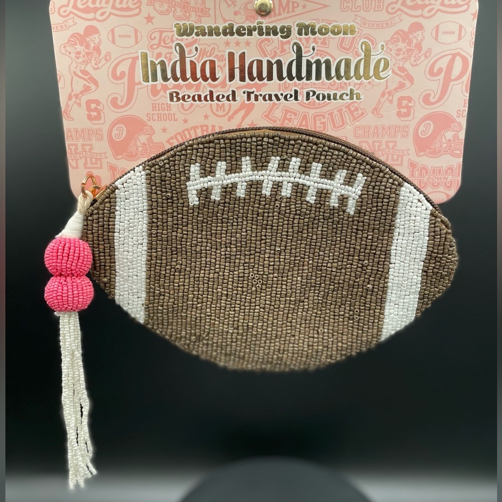 BRAND NEW Viral Wandering Moon Football Beaded Pouch Coin Purse